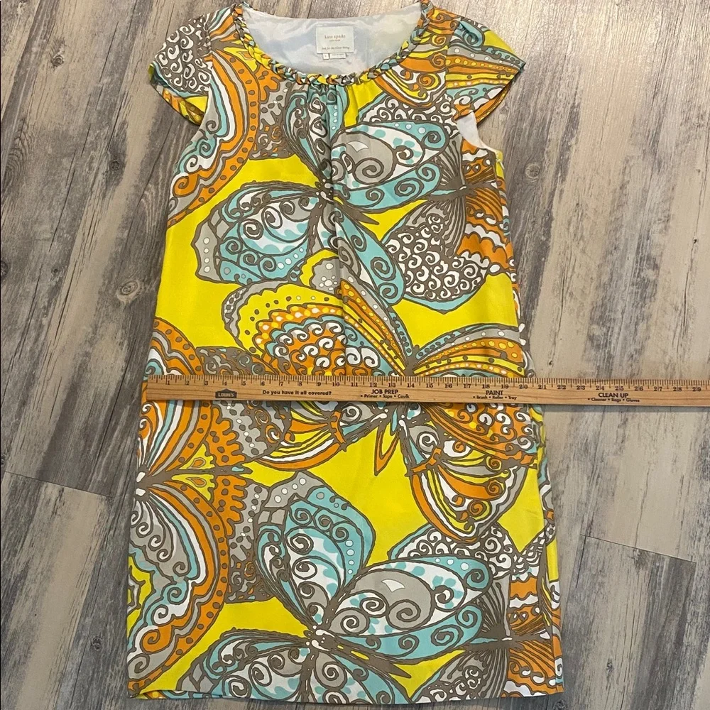 Kate Spade Silk Butterfly Shift Dress Teal Amber Citrus LARGE